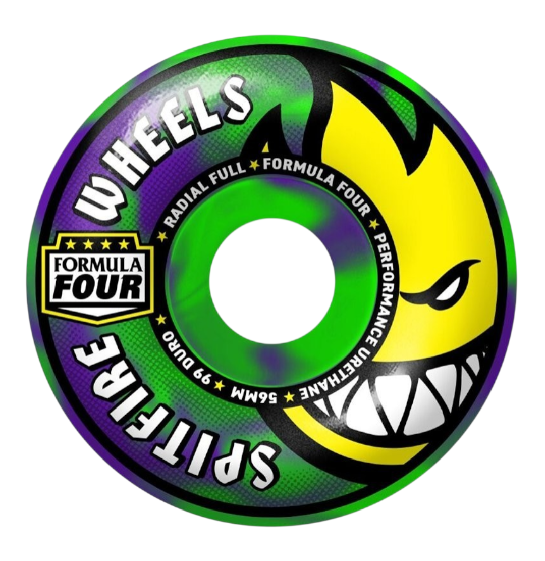Ruedas Spitfire Formula Four Radial Full 56 mm 99 A Duro Swirl Verde/Morado