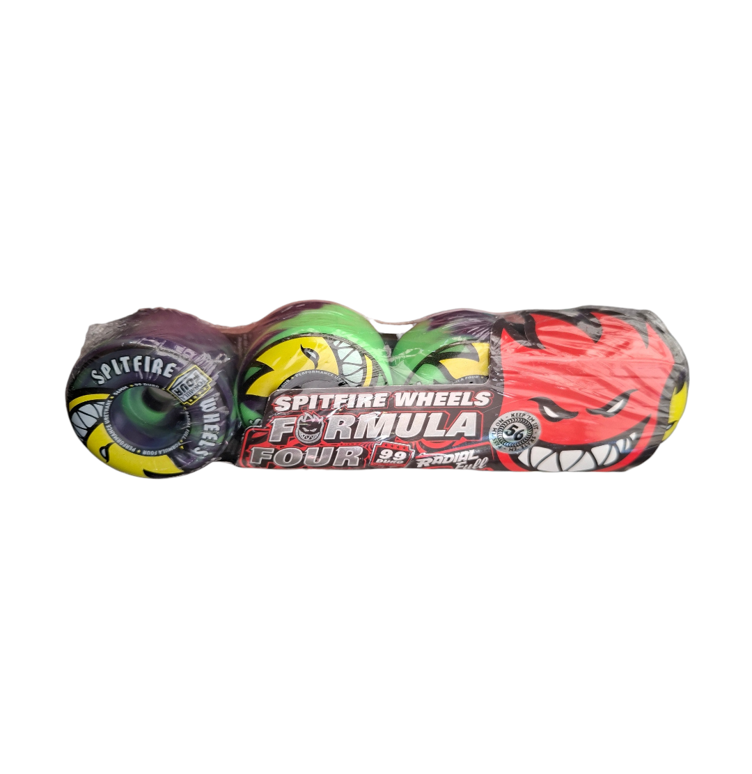 Ruedas Spitfire Formula Four Radial Full 56 mm 99 A Duro Swirl Verde/Morado - Imagen 2